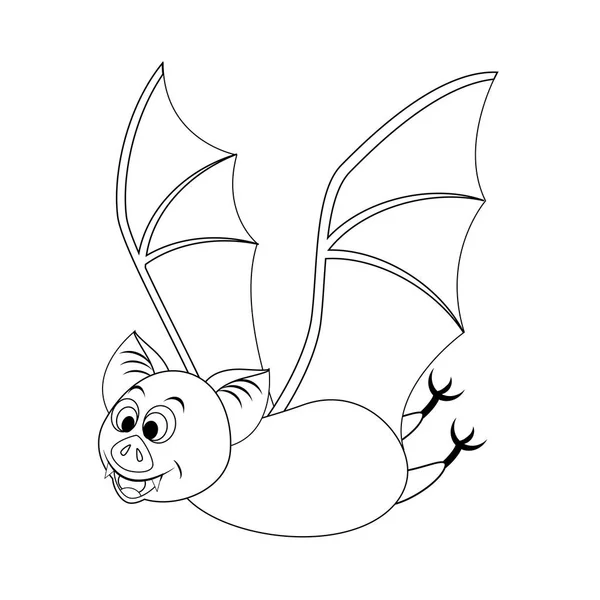 Divertido murciélago incoloro de Halloween volando. Ilustración vectorial. Página para colorear . — Archivo Imágenes Vectoriales