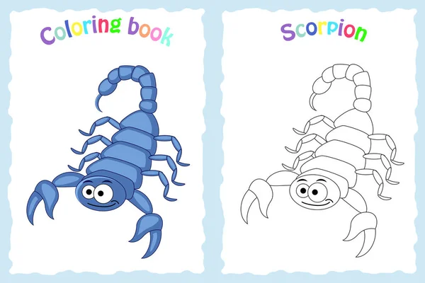 Página para colorear libro para niños preescolares con escorpión colorido — Vector de stock