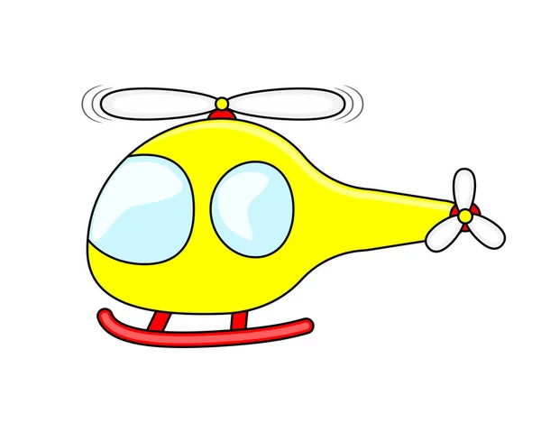 Lindo dibujo animado amarillo helicóptero vector illustartion aislado en w — Vector de stock