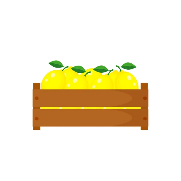 Caja de madera con ilustración de vectores de limones aislada en bac blanco — Vector de stock