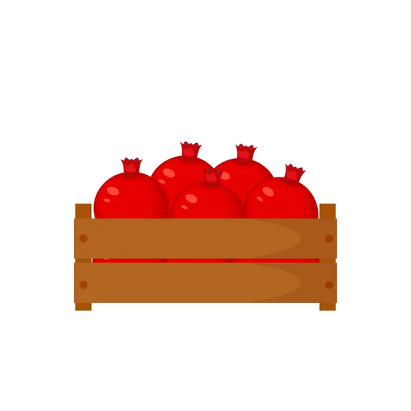 Drewniane pudełko z czerwony granat ilustracja wektora — Wektor stockowy