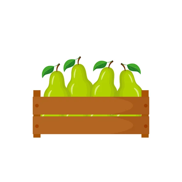 Holzkiste mit grünen Birnenvektorabbildung — Stockvektor