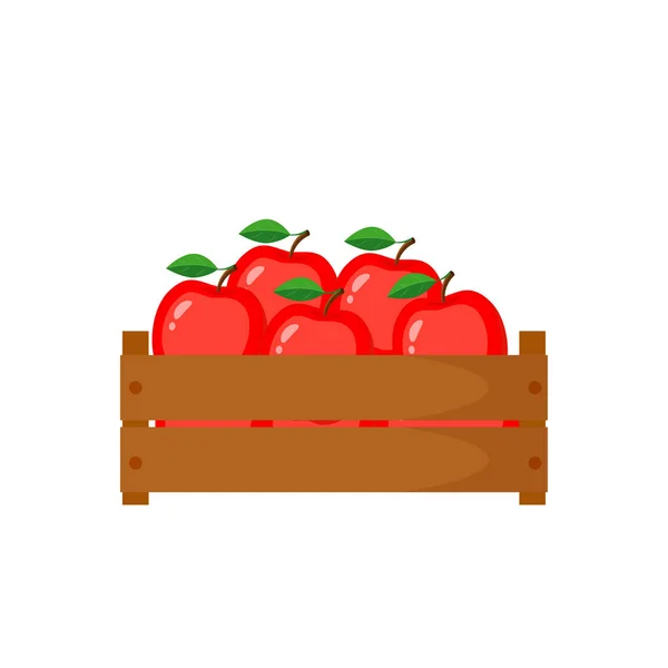 Caja de madera con manzanas rojasCaja de madera con manzanas rojas — Vector de stock