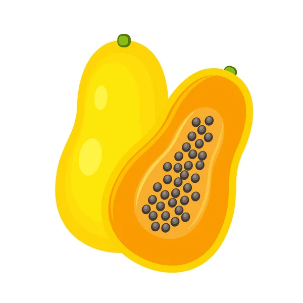Amarillo entero y medio papaya vector ilustración aislado en whi — Vector de stock