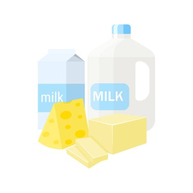 Süt ve süt ürünleri illüstrasyon izole beyaz arka plan üzerinde vektör.
