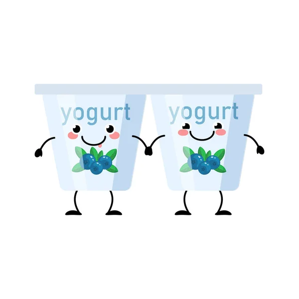 Personajes vectoriales de yogur aislados sobre fondo blanco. Kawaii d — Vector de stock