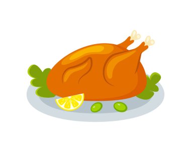  Tabak vektör illüstrasyonundaki hindi beyaz arkaplanda izole edildi.