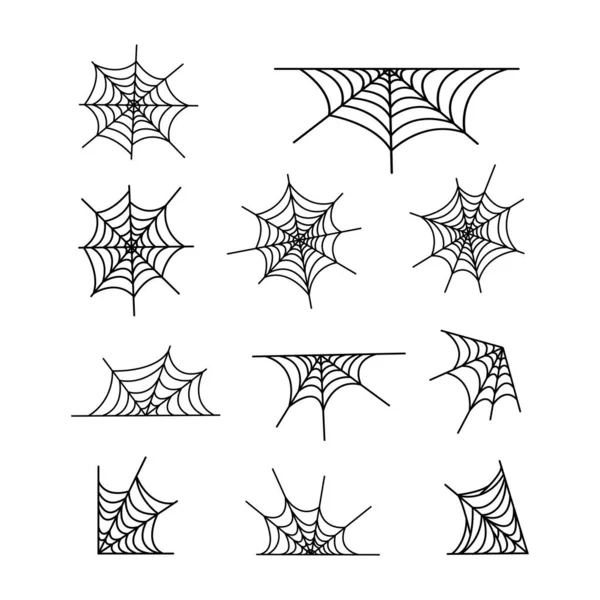Spiderweb set vector illustration isolated on white background. — Stock Vector