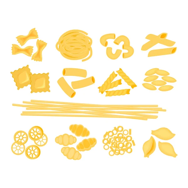 Conjunto grande con los diferentes tipos de ilustración de vectores de pasta italiana — Vector de stock