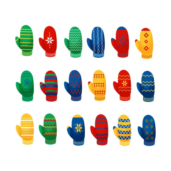 Mittens multicolor coleção vetor ilustração em um estilo de desenho animado plano — Vetor de Stock