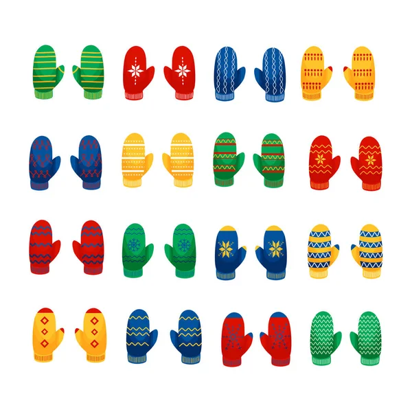 Mittens multicolor par coleção vetor ilustração em um estilo de desenho animado plano — Vetor de Stock