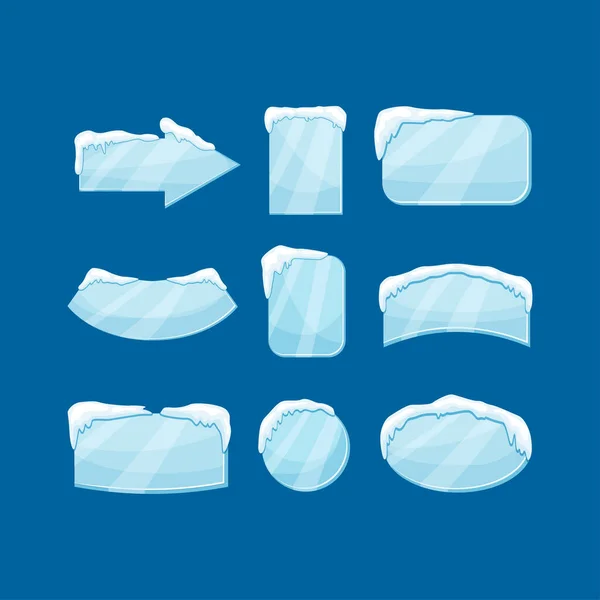 Snow icicle banner set illustrazione vettoriale isolato su sfondo blu. — Vettoriale Stock