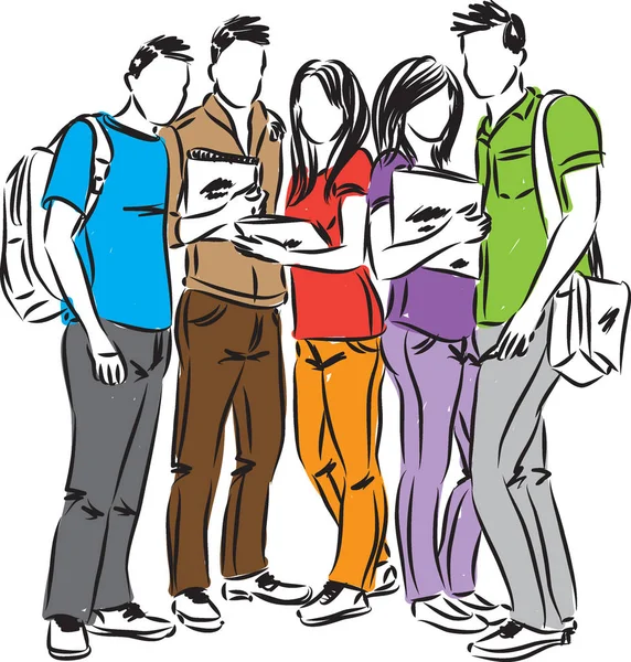 Groupe Étudiants Illustration Des Vecteurs — Image vectorielle