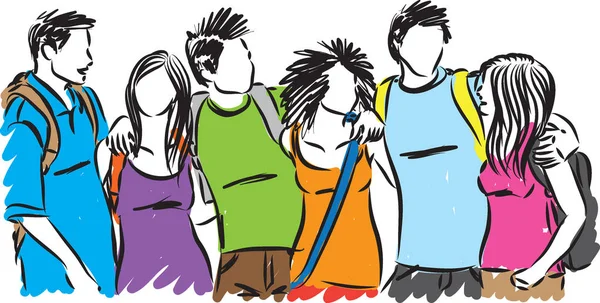 Adolescentes Grupo Estudiantes Vector Ilustración — Archivo Imágenes Vectoriales