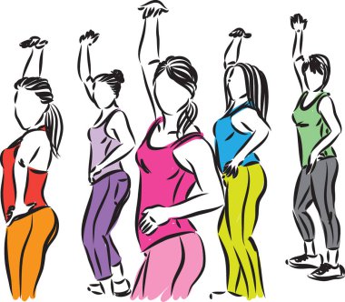 fitness kadın vektör çizim dans grubu