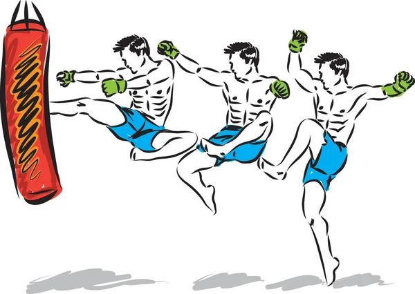 Kick Boxing Άλμα Άνθρωπος Διανυσματικά Εικονογράφηση Ακολουθία — Διανυσματικό Αρχείο