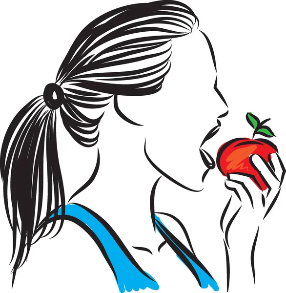 Woman Eating Apple Vector Illustration — Stock Vector