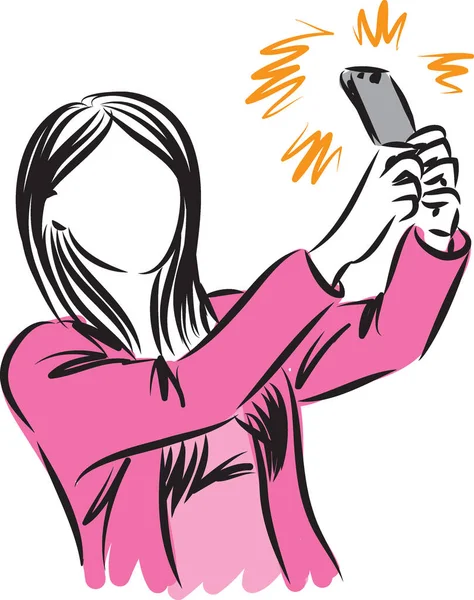 Woman Taking Picture Herself Vector Illustration — Stock Vector