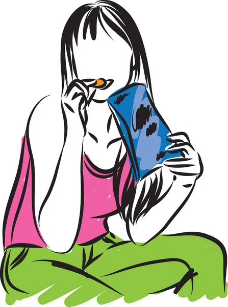 女人吃薯条零食矢量插画 — 图库矢量图片