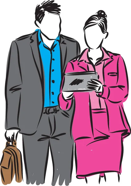 Hombre Mujer Negocios Con Ilustración Vectorial Tableta — Vector de stock