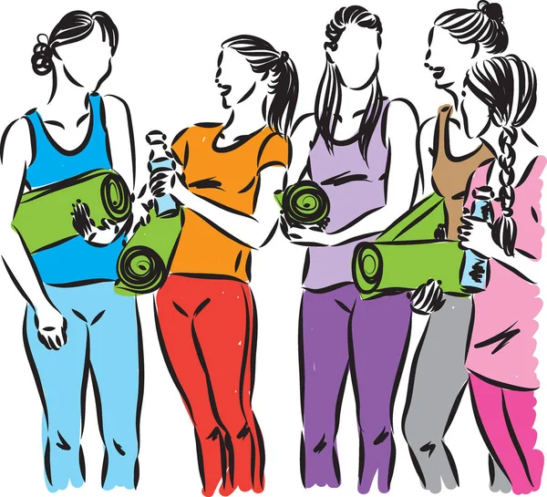 Fitness Yoga Frauen Zusammen Vektor Illustration — Stockvektor