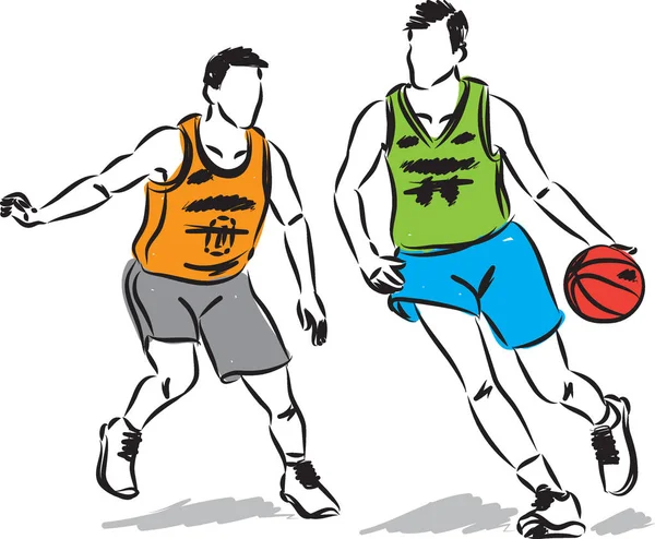 Deux Joueurs Basket Ball Avec Illustration Vectorielle Balle — Image vectorielle