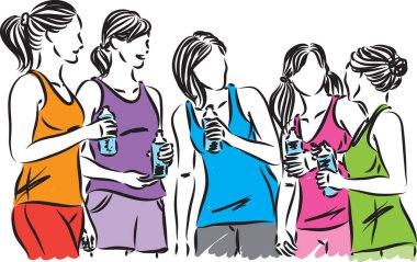 Fitness kadınlar koşucular şişe su vektör çizim