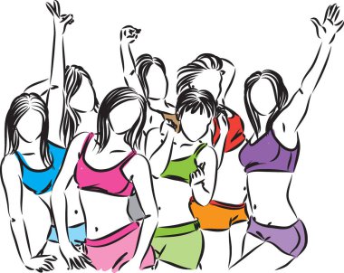 Fitness Egzersiz grup kadın vektör çizim