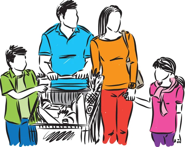 Famiglia All Illustrazione Del Vettore Supermercato — Vettoriale Stock
