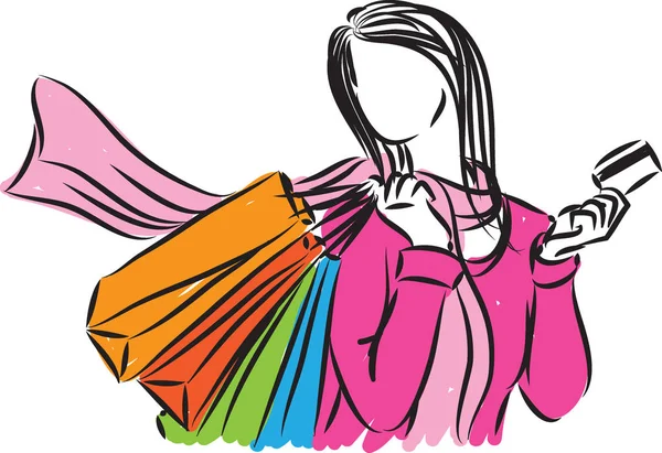 Ilustración Vector Tarjeta Crédito Mujer Compras — Archivo Imágenes Vectoriales