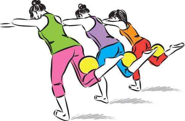 Drei Frauen Mit Yoga Fitness Ball Vektor Illustration — Stockvektor