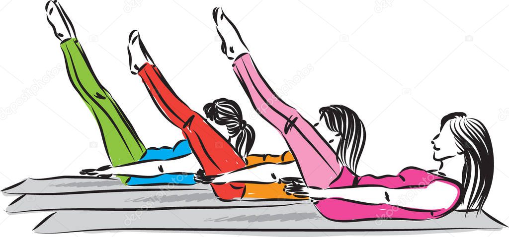 three women stretching strong concept vector illustration