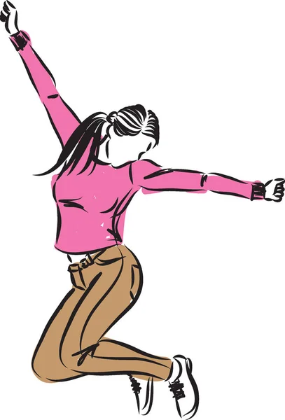 Mujer Feliz Salto Vector Ilustración — Vector de stock