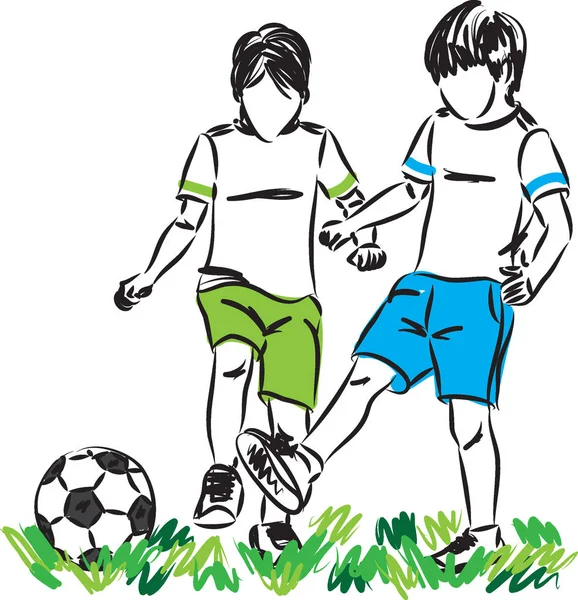 サッカーのベクトル図を遊んでいる子供たち — ストックベクタ