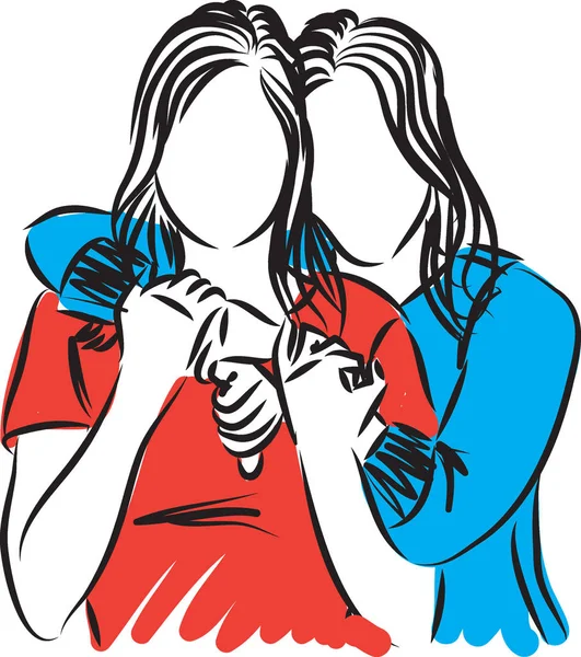 Dos Mujeres Amigas Abrazando Ilustración Vector — Vector de stock