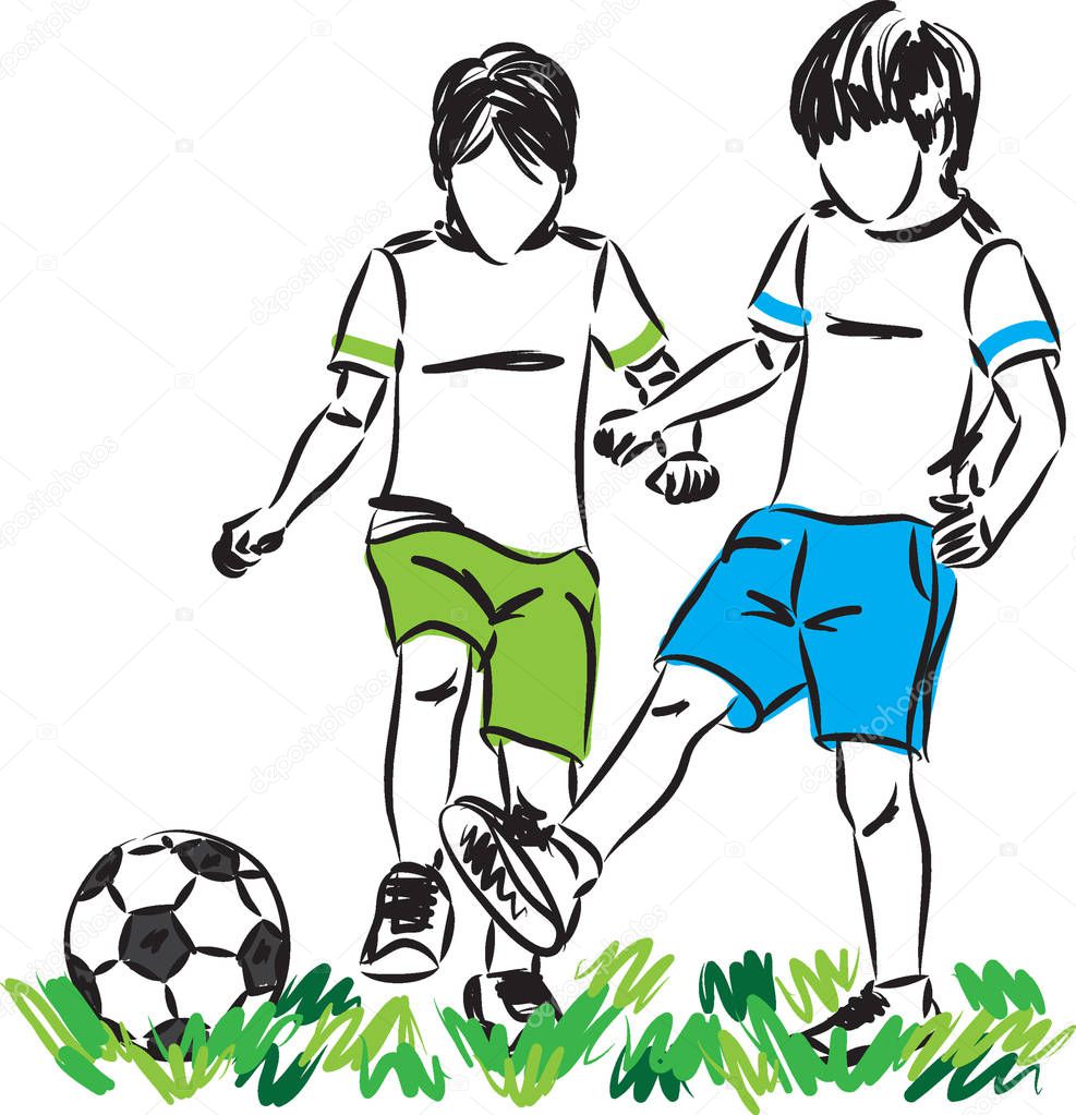 children playing soccer vector illustration