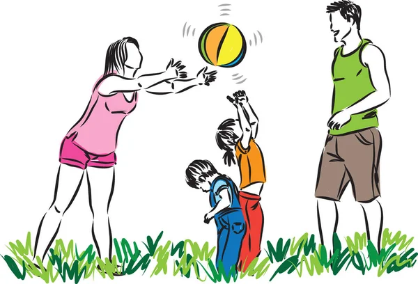 Familia Jugando Con Ilustración Del Vector Bola — Vector de stock