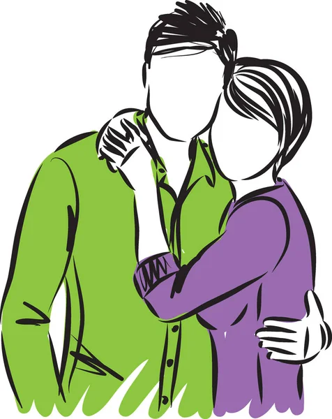 Cute Couple Together Hugging Vector Illustration — Stock Vector
