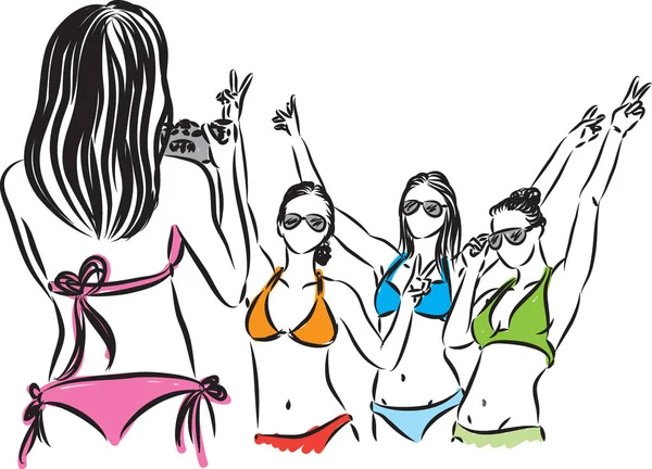 Women Bikini Taking Photo Vector Illustration — Stock Vector