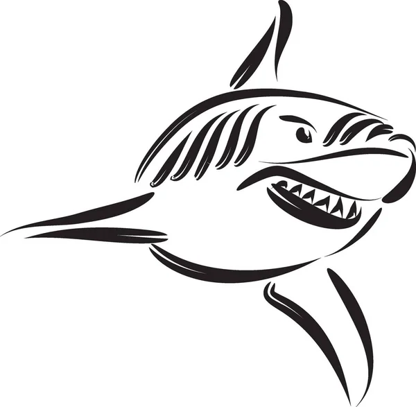 Shark Vector Línea Artículo Tattoo Ilustración — Archivo Imágenes Vectoriales