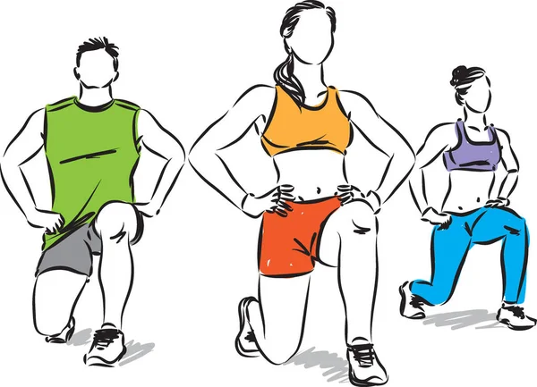 Fitness Gruppe Von Menschen Stretching Vektor Illustration — Stockvektor