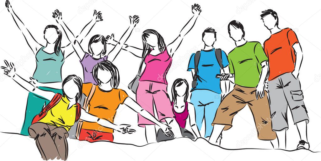 group of teenagers people vector illustration