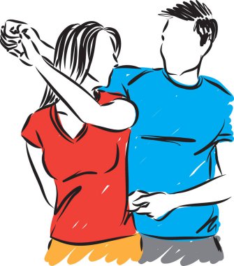 Genç çift erkek ve kadın vektör çizim dans