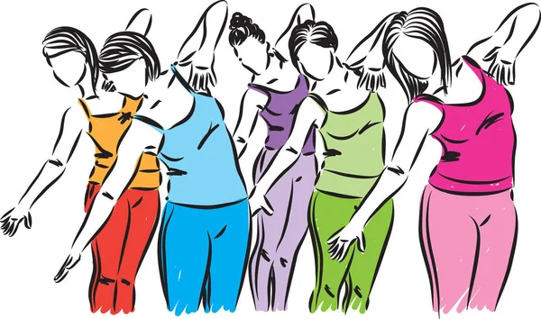 Kadın Dansçıların Fitness Vektör Çizim Grup — Stok Vektör