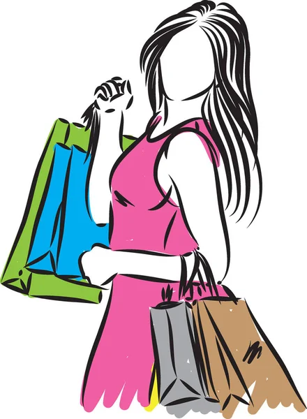 Chica Compras Con Bolsas Vector Ilustración — Archivo Imágenes Vectoriales