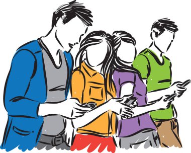 Genç görünümlü cep telefonları vektör çizim insanlar