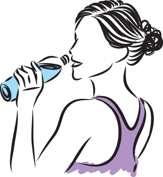 Mooie Vrouw Fles Water Drinken — Stockvector