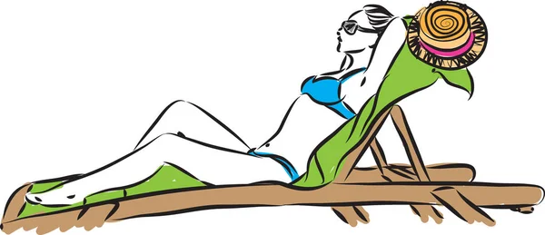 Mujer Playa Bronceado Vector Ilustración — Vector de stock