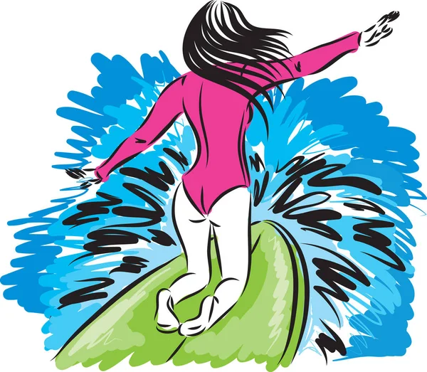 Mulheres Surfista Liberdade Conceito Vetor Ilustração — Vetor de Stock