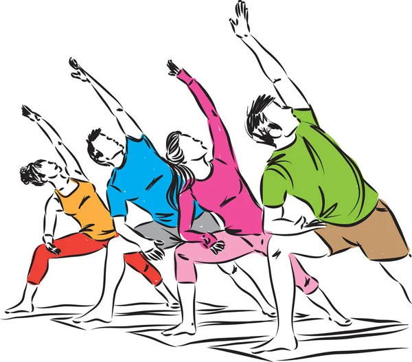 Yoga Människor Tränar Stretching Vektor Illustration — Stock vektor